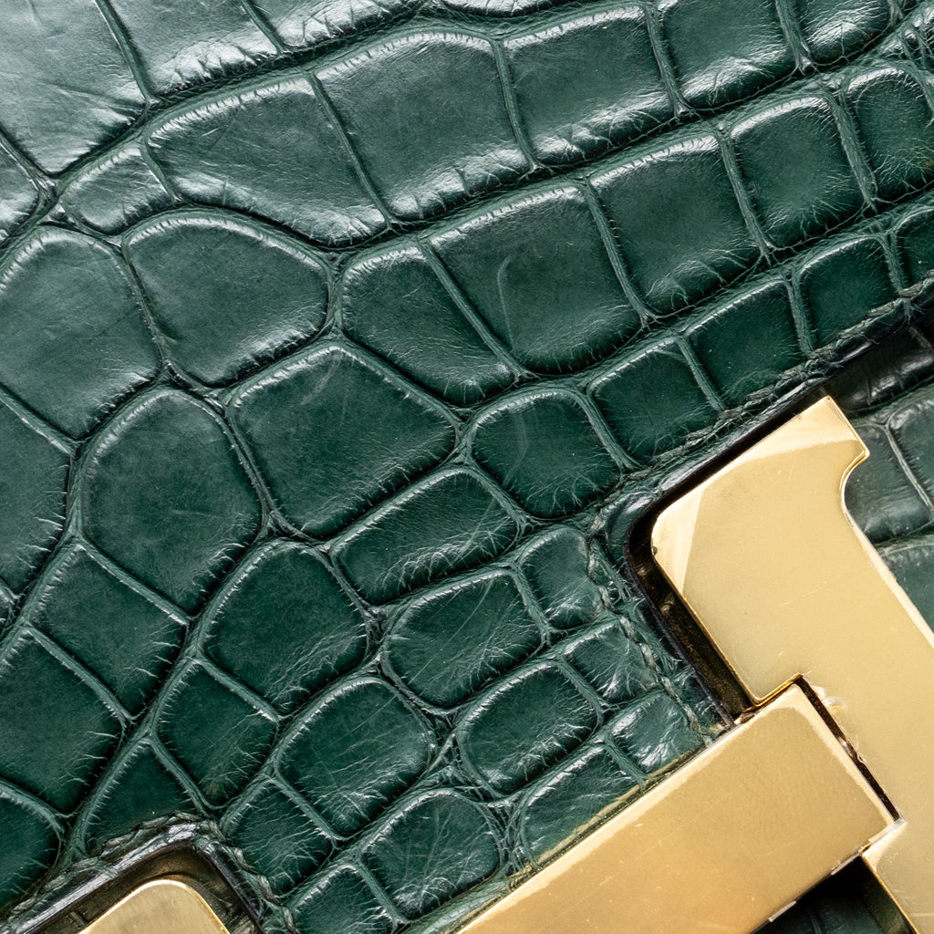 HERMES CONSTANCE 24 ALLIGATOR MISSISSIPPIENSIS MAT VERT FONCE GHW