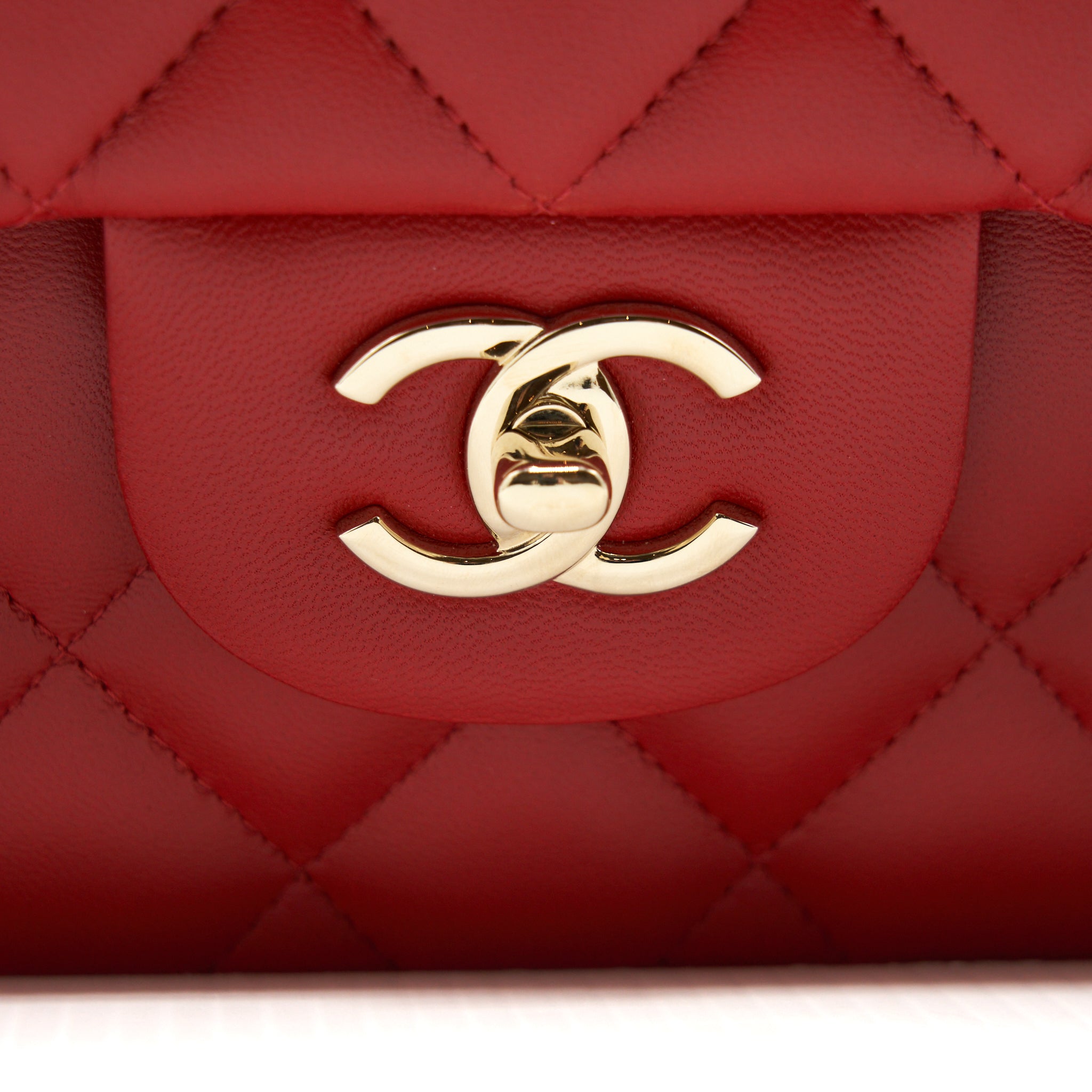 CHANEL CLASSIC JUMBO DOUBLE FLAP BAG LAMBSKIN RED LGHW