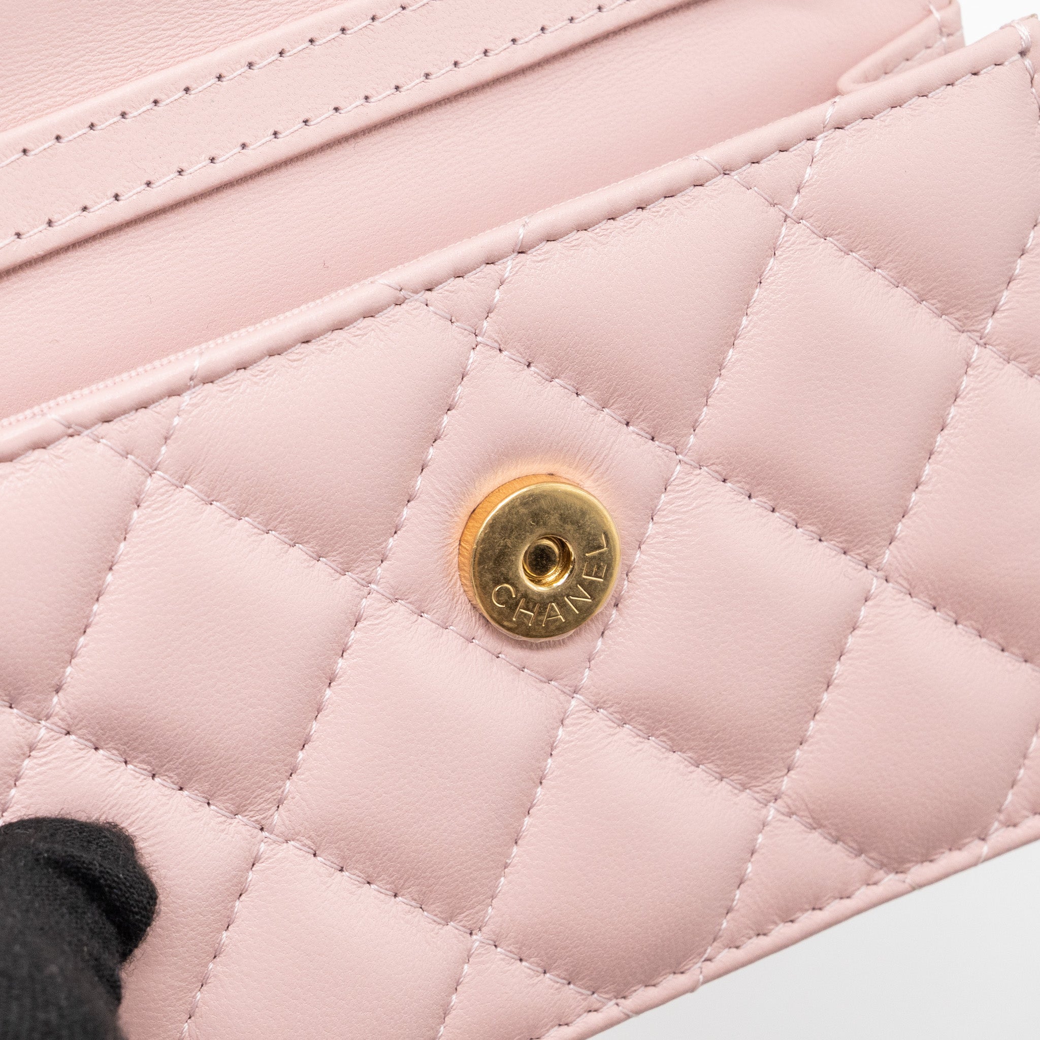CHANEL MINI FLAP CARD HOLDER WITH CHAIN LIMITED EDITION LAMBSKIN LIGHT PINK GHW (MICROCHIP)