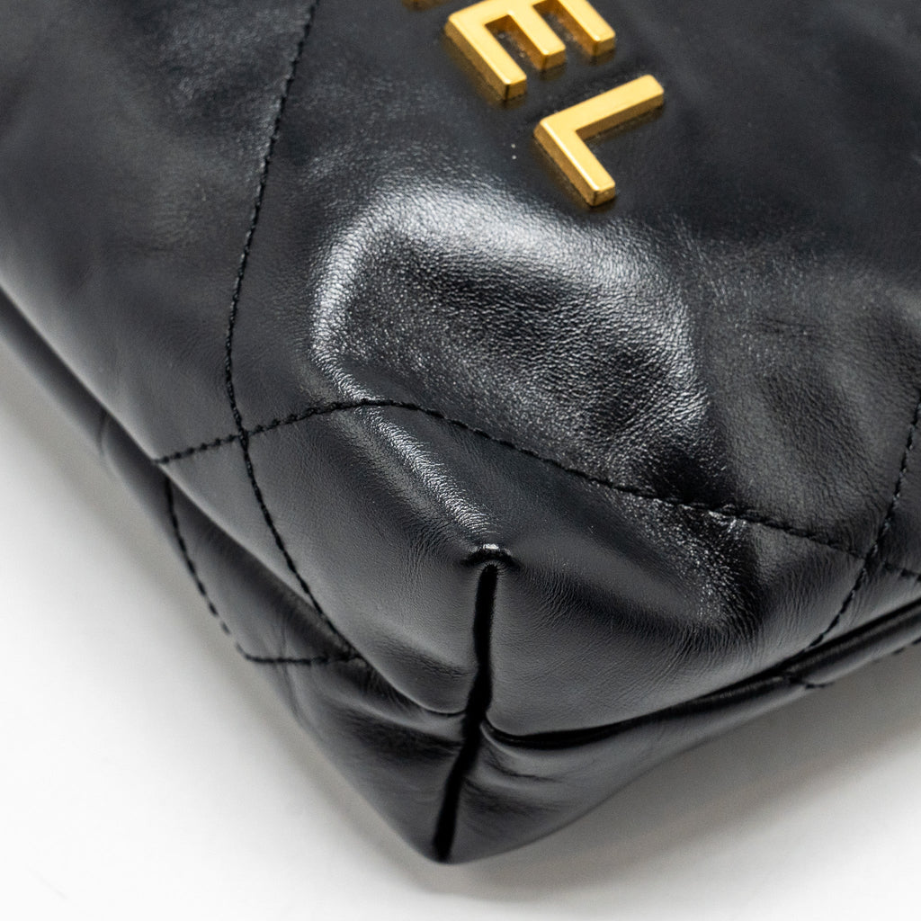 CHANEL MINI 22 BAG SHINY CALFSKIN BLACK GHW (MICROCHIP)
