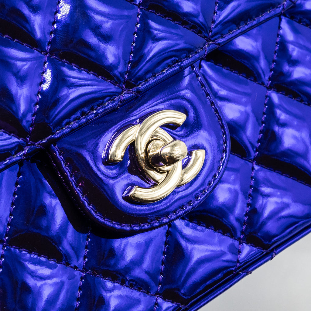 CHANEL 24C MINI FLAP BAG WITH STAR COIN PURSE PATENT/CALFSKIN METALLIC PURPLE LGHW (MICROCHIP)