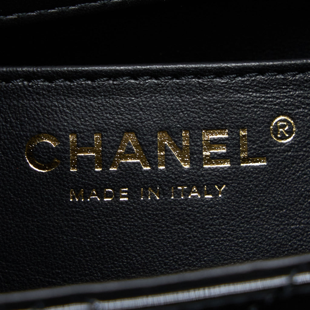 CHANEL 22K RETRO CLASSIC NEW SQUARE MINI FLAP BAG PATENT BLACK BRUSHED GHW(MICROCHIP)