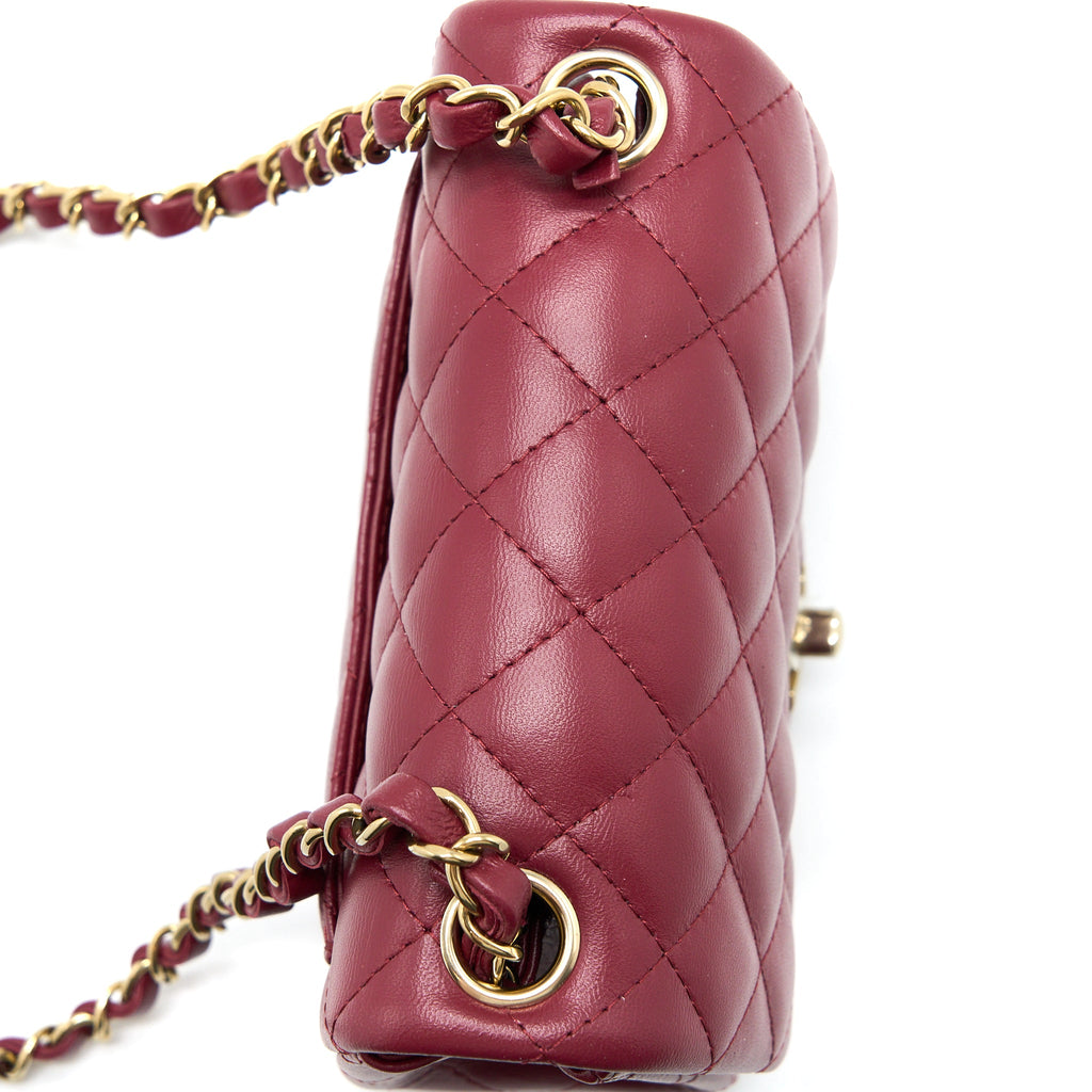 CHANEL 22A MINI SQUARE FLAP BAG LAMBSKIN BURGUNDY LGHW (MICROCHIP)