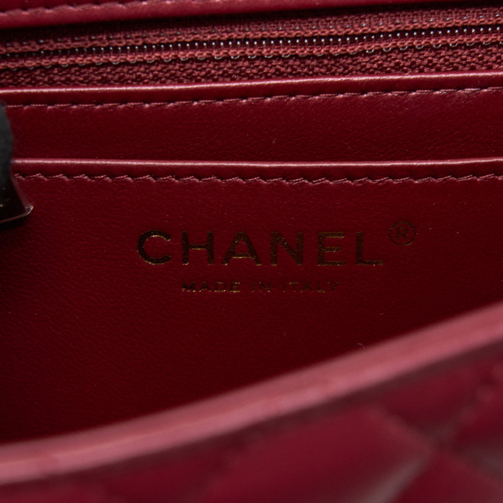 CHANEL 22A MINI SQUARE FLAP BAG LAMBSKIN BURGUNDY LGHW (MICROCHIP)