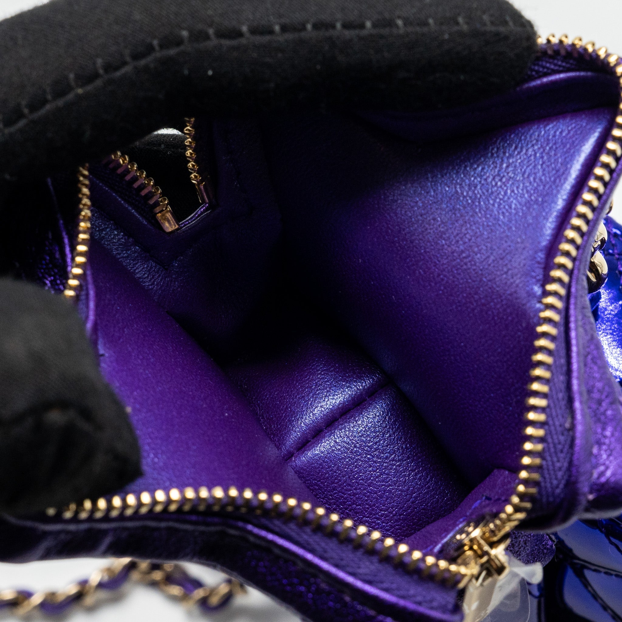 CHANEL 24C MINI FLAP BAG WITH STAR COIN PURSE PATENT/CALFSKIN METALLIC PURPLE LGHW (MICROCHIP)