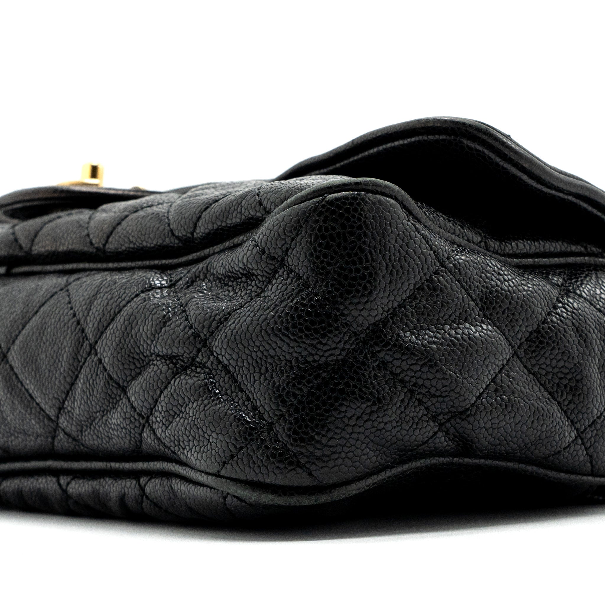 CHANEL LARGE FLAP BAG GRAINED CALFSKIN BLACK BRUSHED GHW