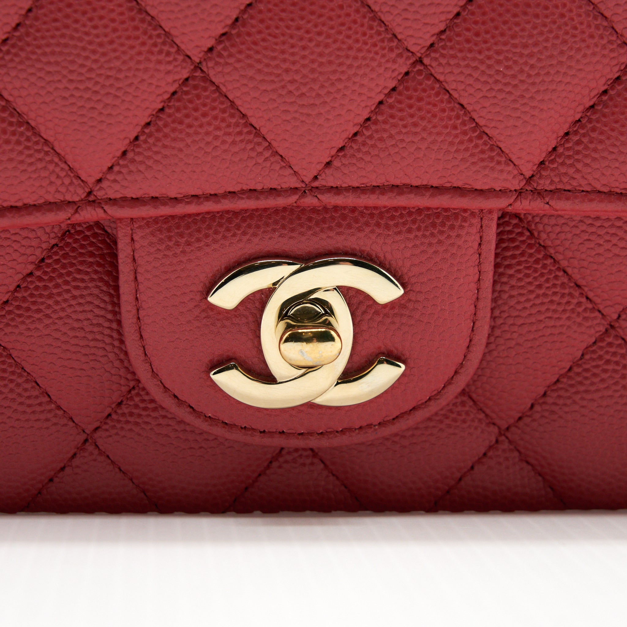CHANEL MINI RECTANGULAR FLAP BAG CAVIAR CORAL PINK GHW
