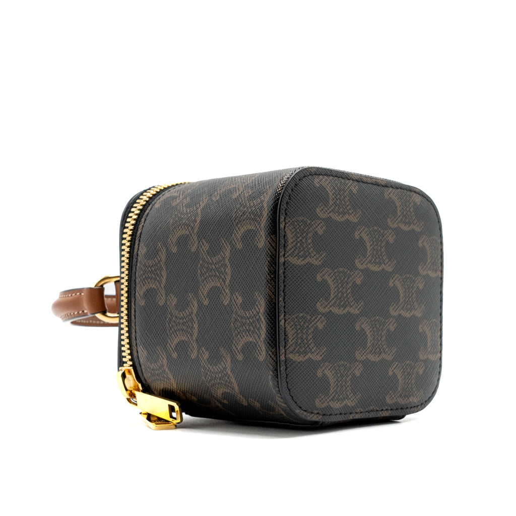 CELINE MINI VANITY CASE TRIOMPHE CANVAS/CALFSKIN TAN GHW