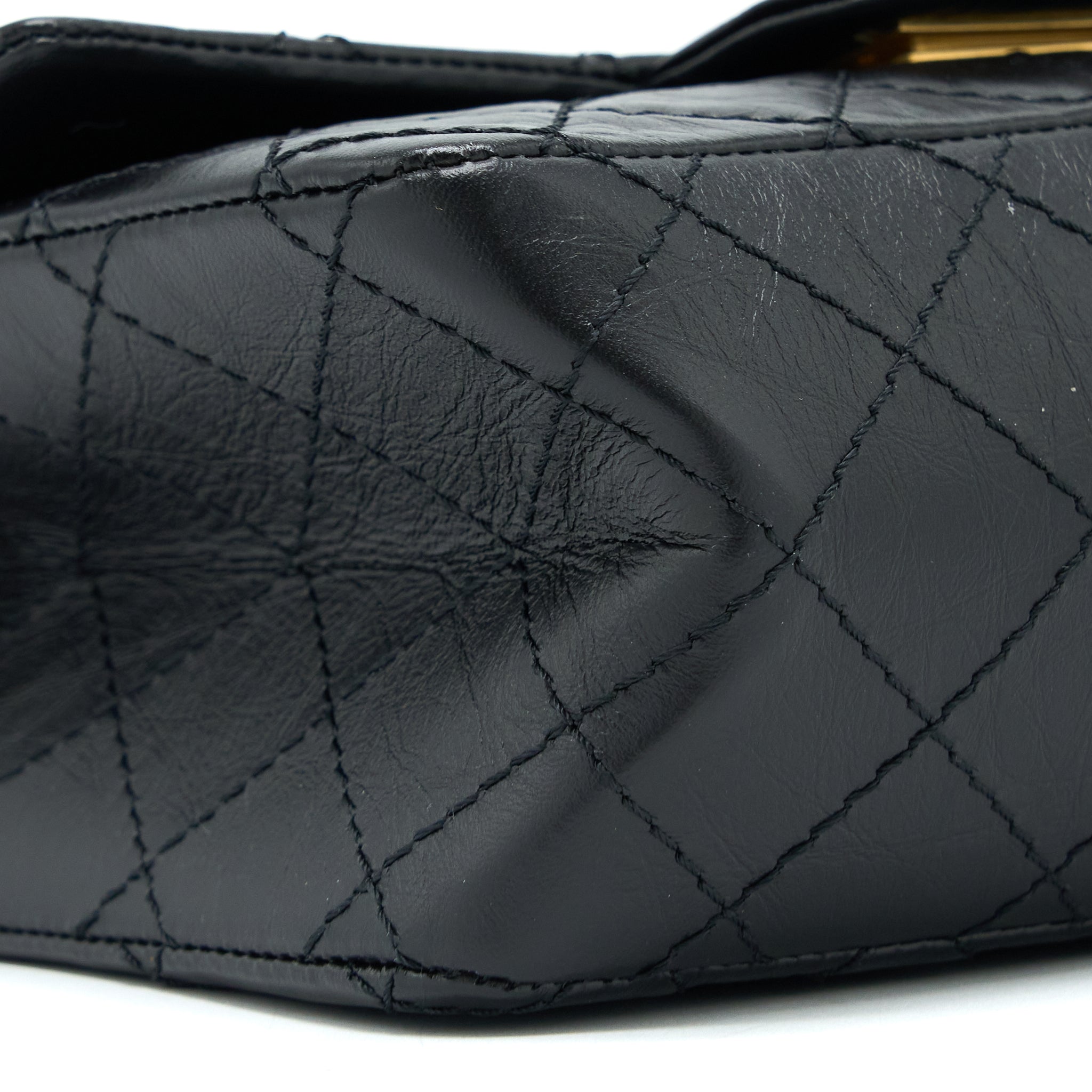 CHANEL MINI 2.55 REISSUE FLAP BAG AGED CALFSKIN BLACK BRUSHED GHW (MICROCHIP)