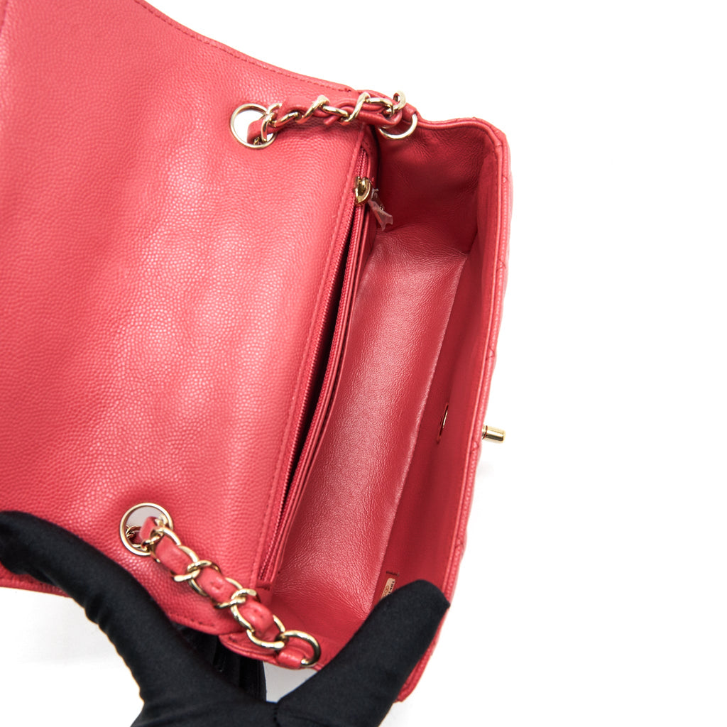 CHANEL MINI RECTANGULAR FLAP BAG CAVIAR CORAL PINK GHW