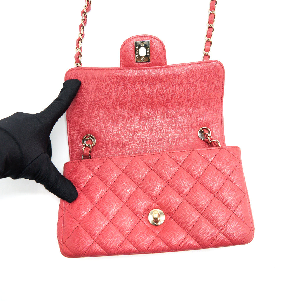 CHANEL MINI RECTANGULAR FLAP BAG CAVIAR CORAL PINK GHW