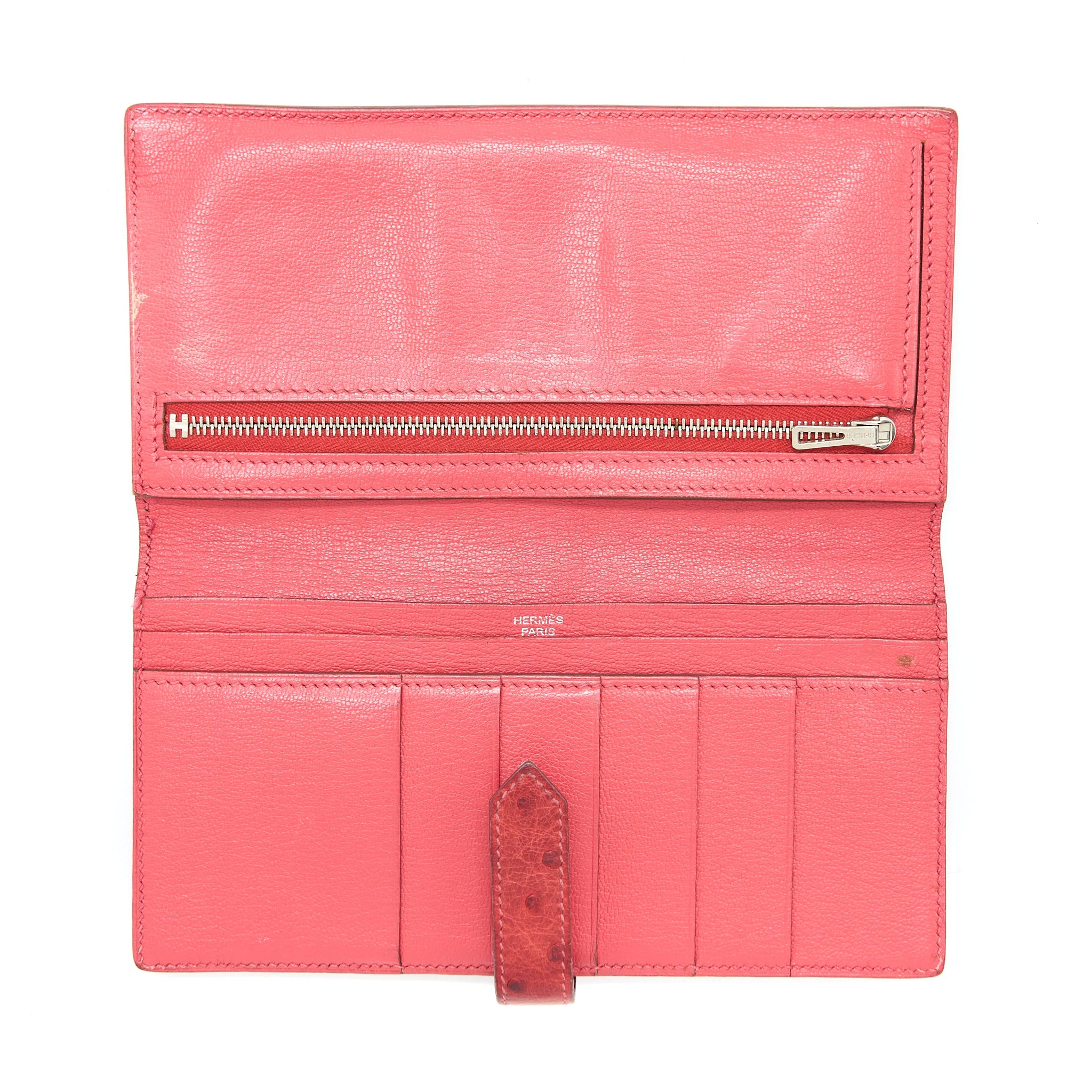 HERMES BEARN LONG WALLET OSTRICH RED SHW SQUARE N