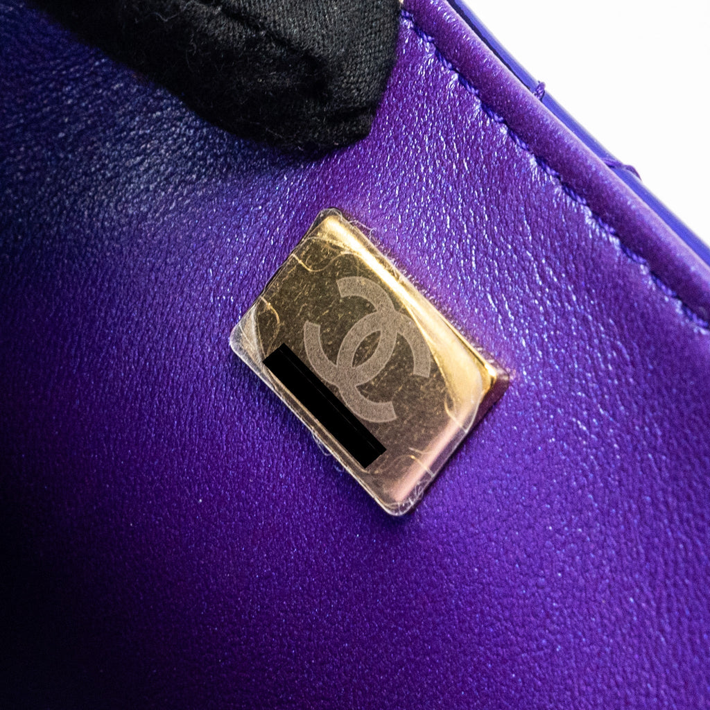 CHANEL 24C MINI FLAP BAG WITH STAR COIN PURSE PATENT/CALFSKIN METALLIC PURPLE LGHW (MICROCHIP)