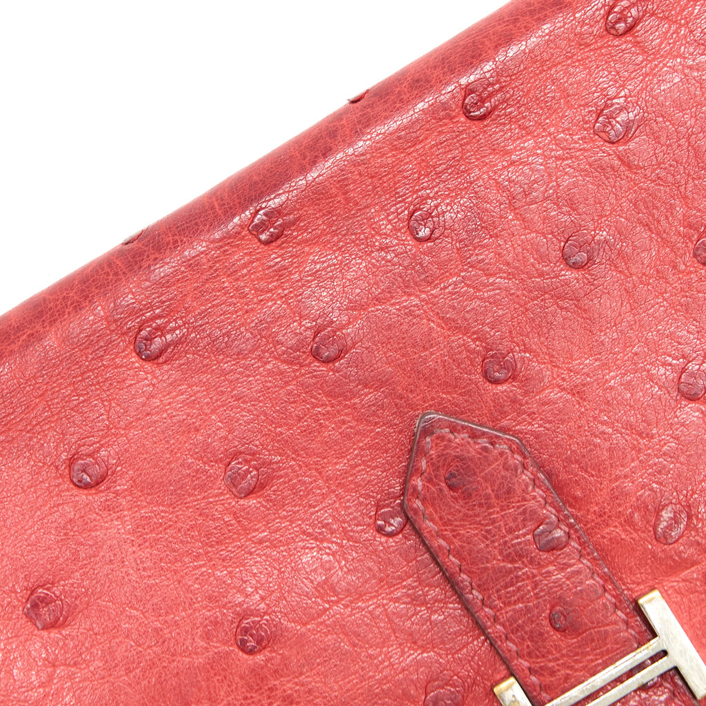 HERMES BEARN LONG WALLET OSTRICH RED SHW SQUARE N