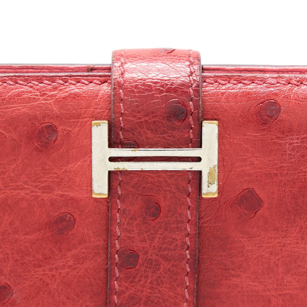 HERMES BEARN LONG WALLET OSTRICH RED SHW SQUARE N