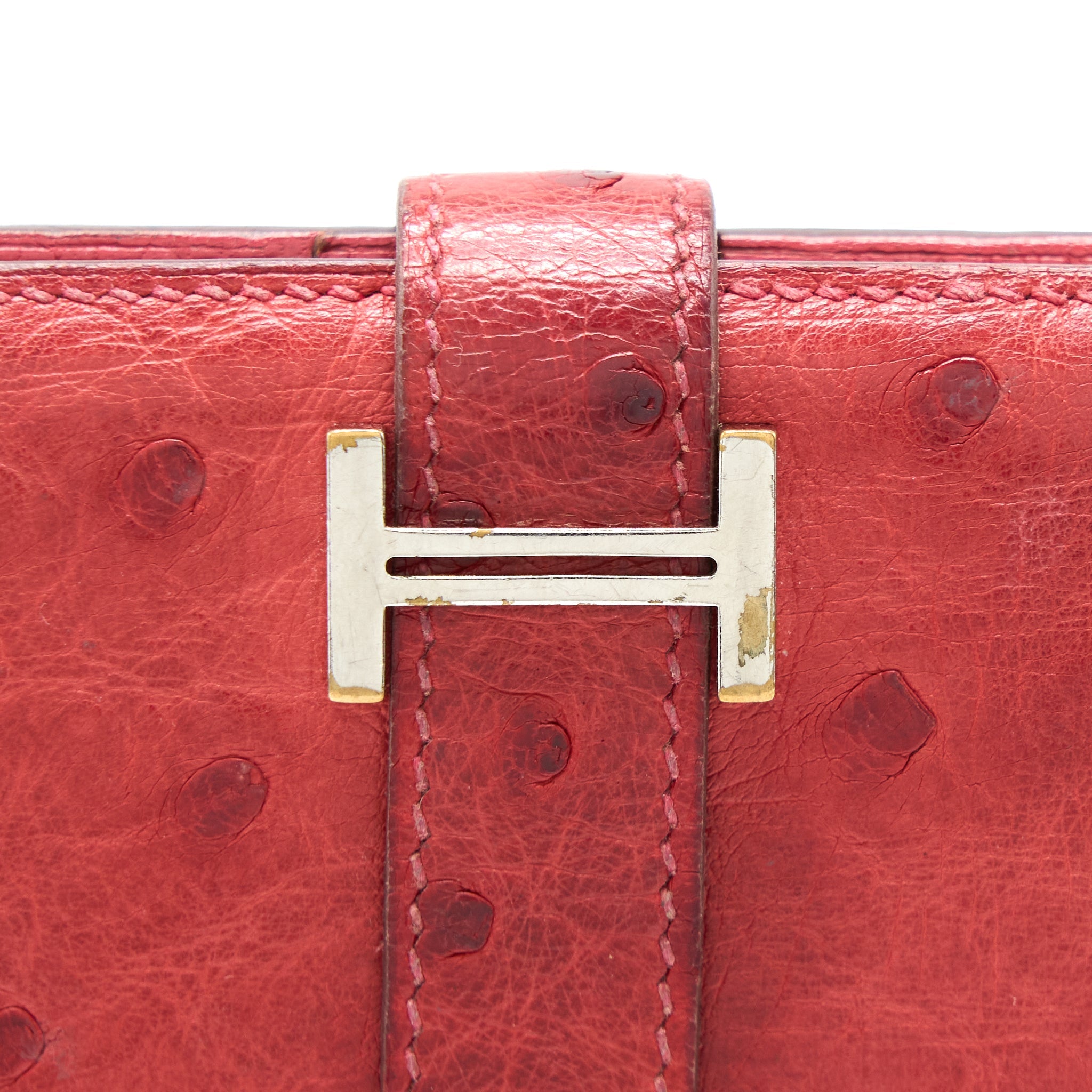 HERMES BEARN LONG WALLET OSTRICH RED SHW SQUARE N