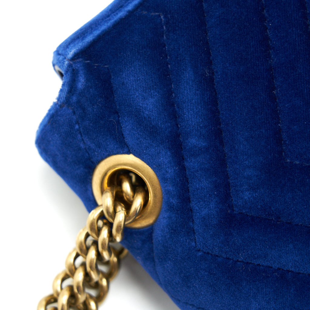 GUCCI VELVET SMALL GG MARMONT BAG BLUE