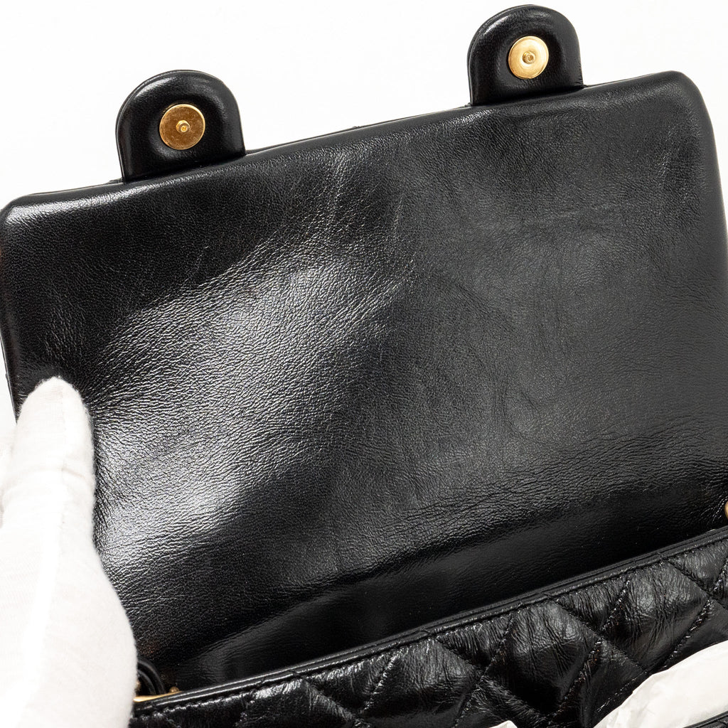 CHANEL DOUBLE POCKET TOP HANDLE MESSANGER BAG SHINY CALFSKIN BLACK GHW (MICROCHIP)
