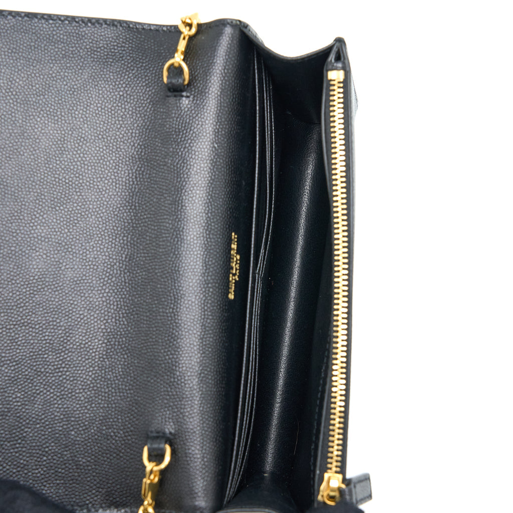 SAINT LAURENT KATE CHAIN WALLET WITH TASSEL GRAINED CALFSKIN BLACK GHW