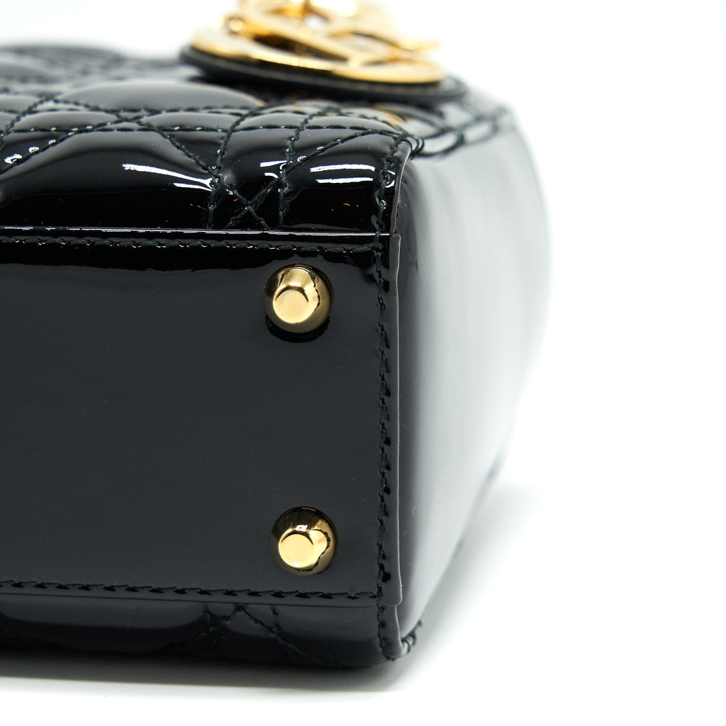 DIOR MINI LADY DIOR PATENT LEATHER BLACK GHW