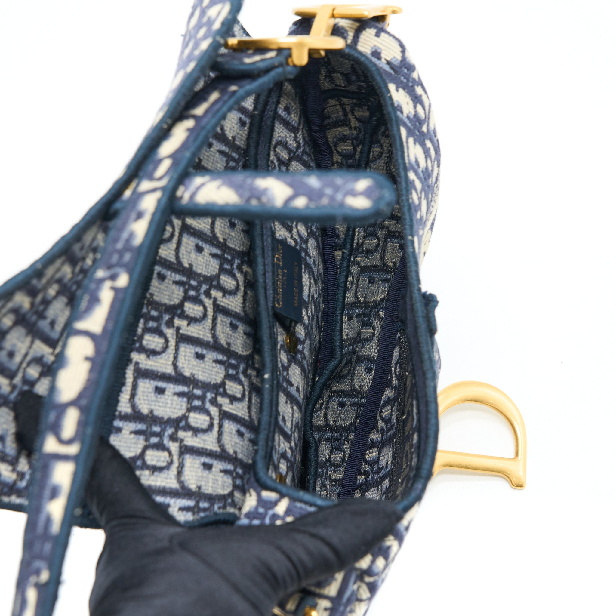 DIOR SADDLE BAG BLUE OBLIQUE EMBROIDERY GHW