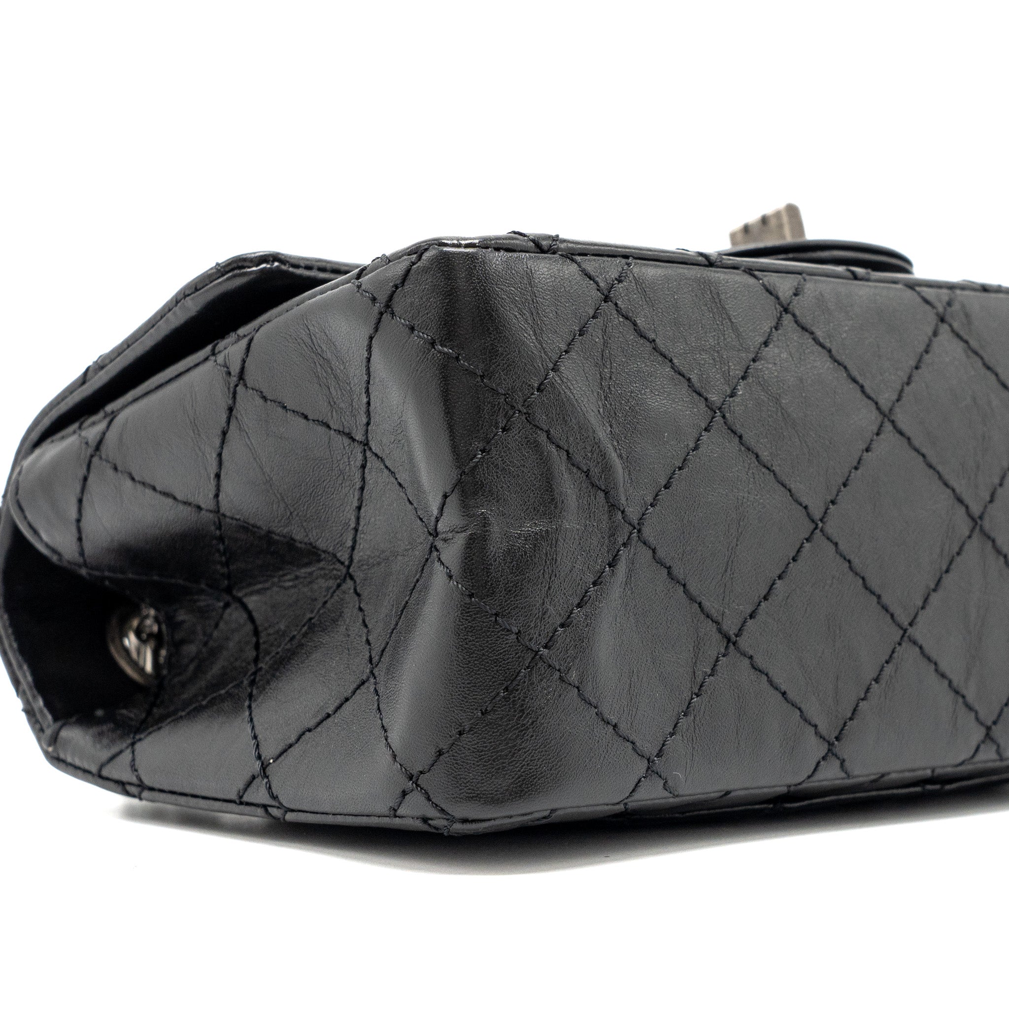 CHANEL MINI 2.55 REISSUE FLAP BAG AGED CALFSKIN BLACK RUTHENIUM HARDWARE