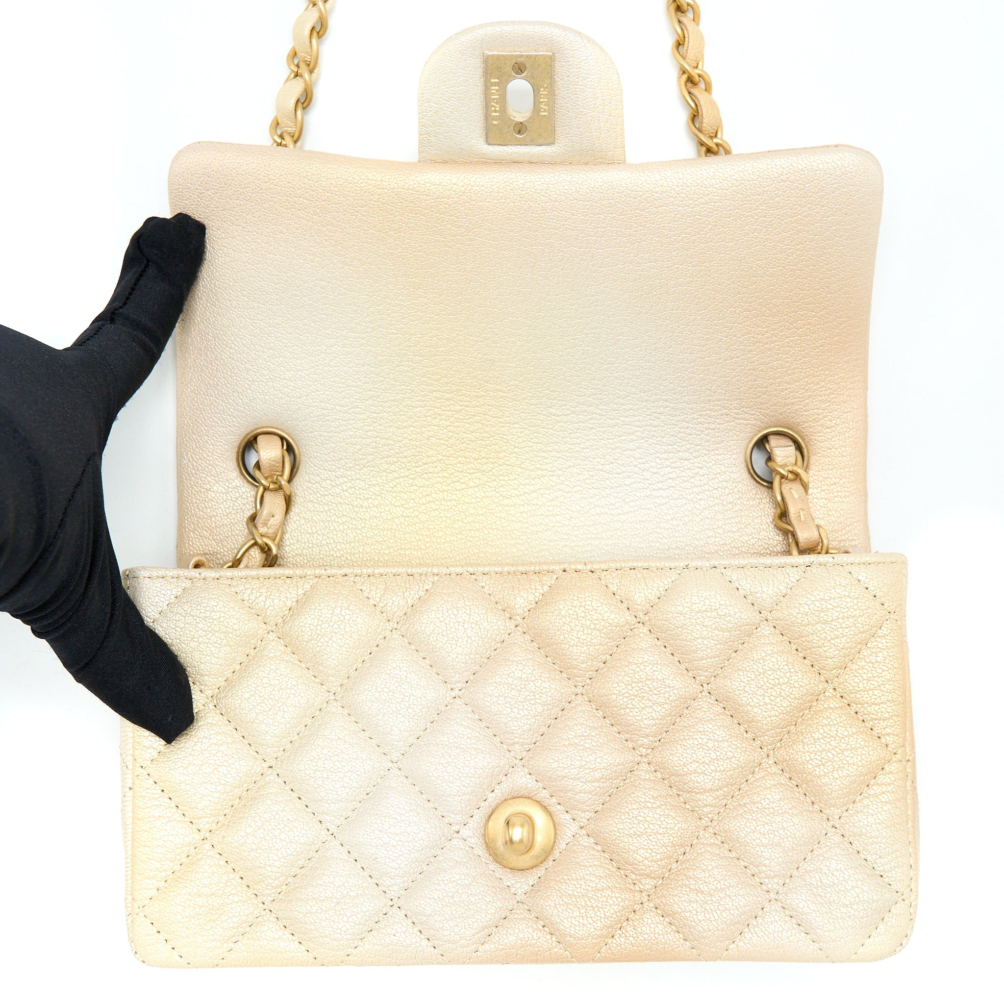 CHANEL 22C MINI RECTANGULAR FLAP BAG GOATSKIN OMBRE BEIGE BRUSHED GHW(MICROCHIP)