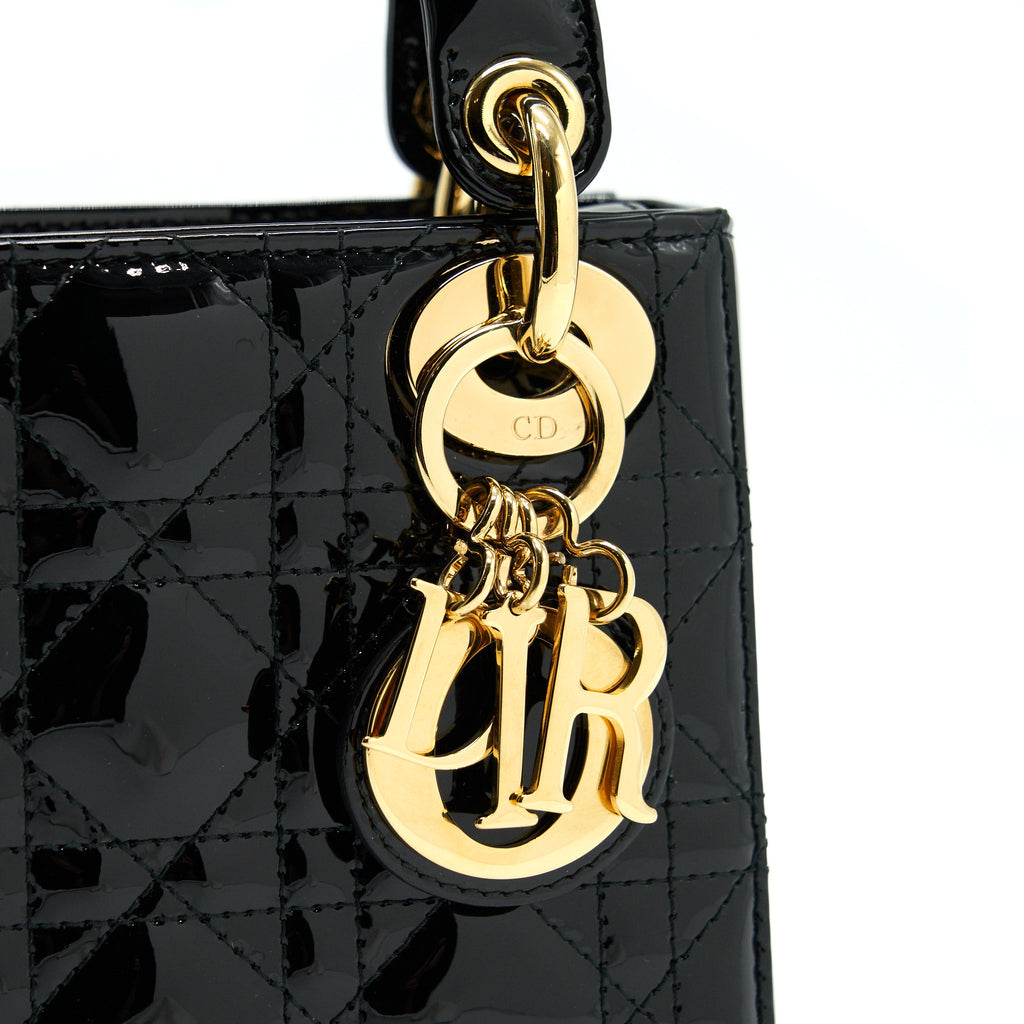 DIOR MINI LADY DIOR PATENT LEATHER BLACK GHW