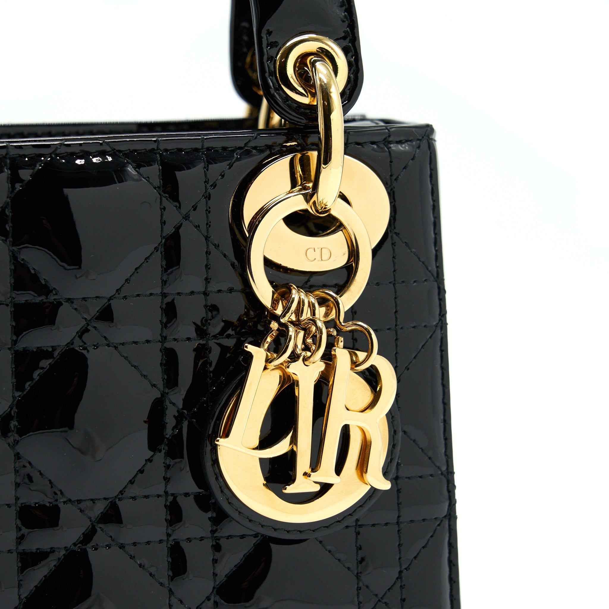 DIOR MINI LADY DIOR PATENT LEATHER BLACK GHW