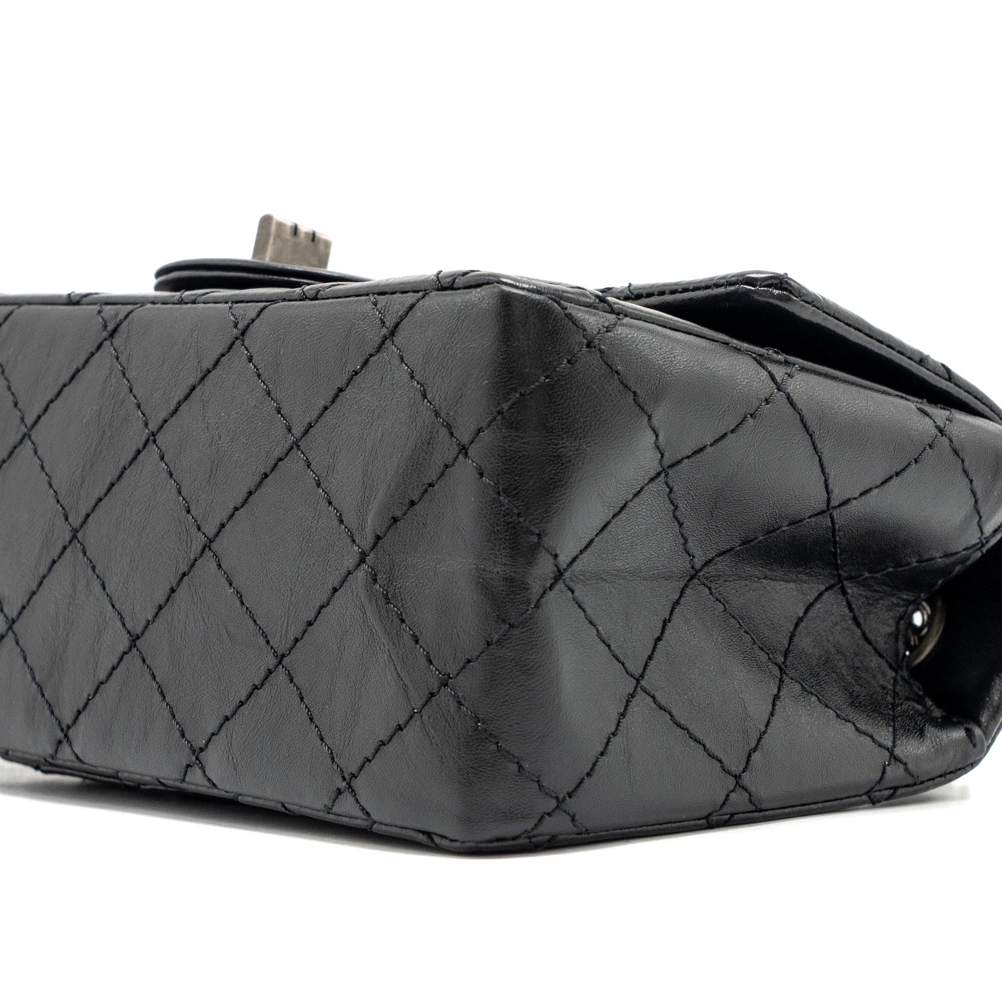 CHANEL MINI 2.55 REISSUE FLAP BAG AGED CALFSKIN BLACK RUTHENIUM HARDWARE