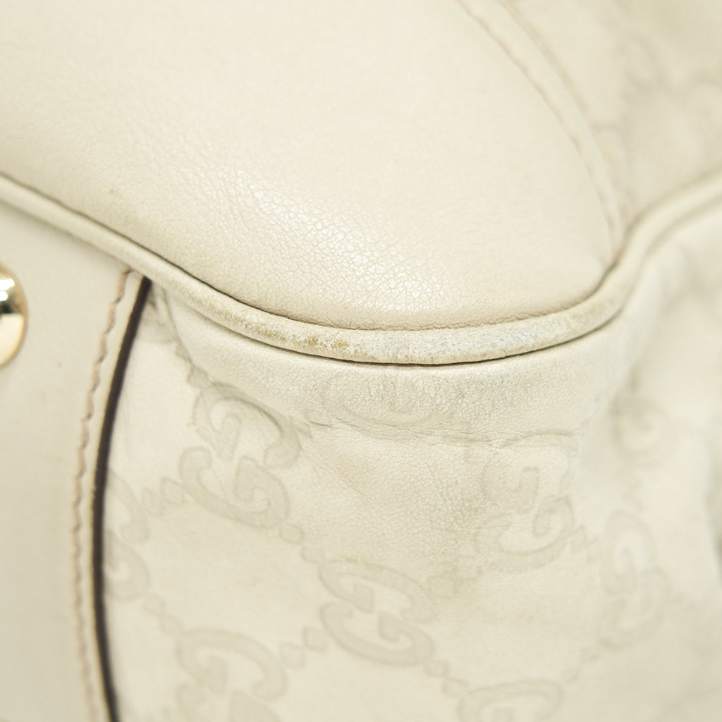 GUCCI MONOGRAM LEATHER SHOPPING TOTE BAG CREAMY BEIGE GHW