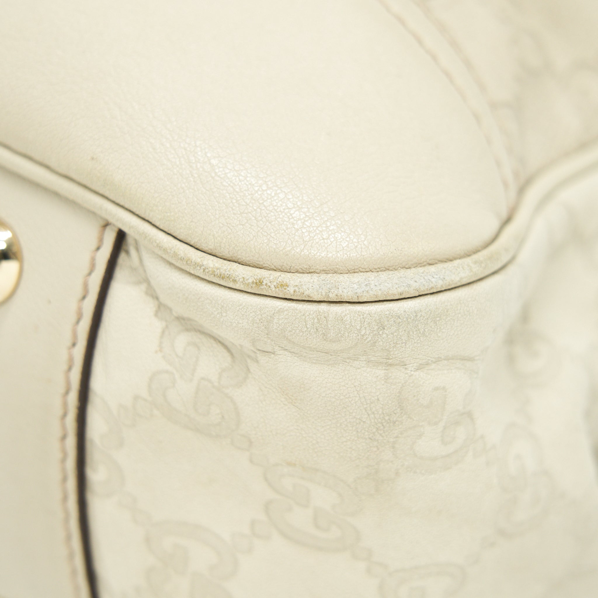 GUCCI MONOGRAM LEATHER SHOPPING TOTE BAG CREAMY BEIGE GHW
