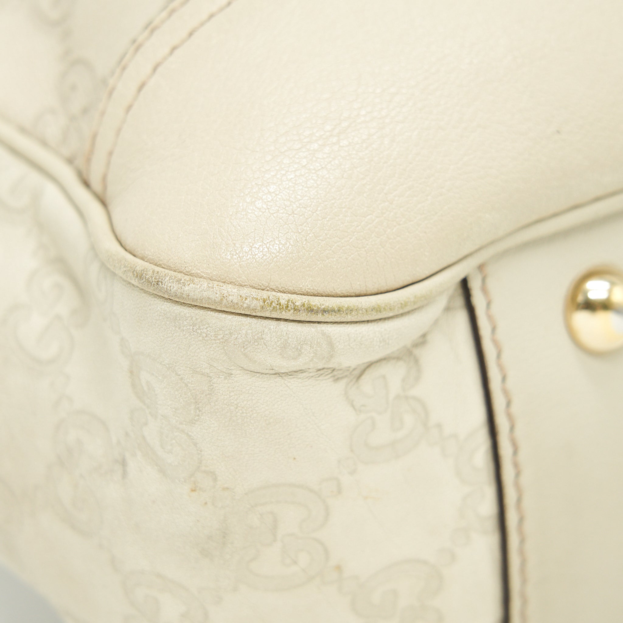 GUCCI MONOGRAM LEATHER SHOPPING TOTE BAG CREAMY BEIGE GHW