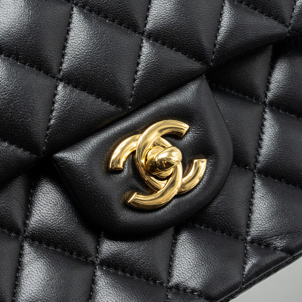 CHANEL SMALL CLASSIC DOUBLE FLAP BAG LAMBSKIN BLACK GHW