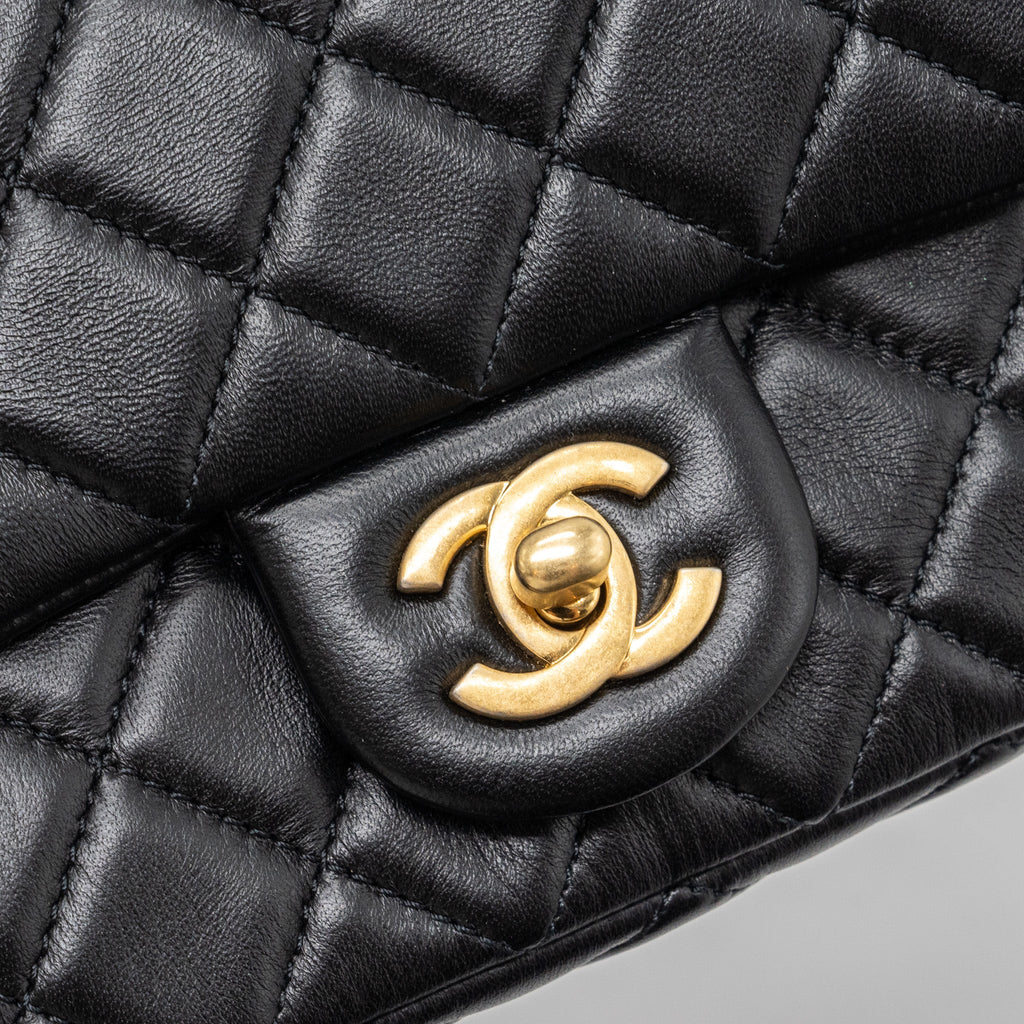CHANEL PEARL CRUSH MINI RECTANGULAR FLAP BAG LAMBSKIN BLACK GHW