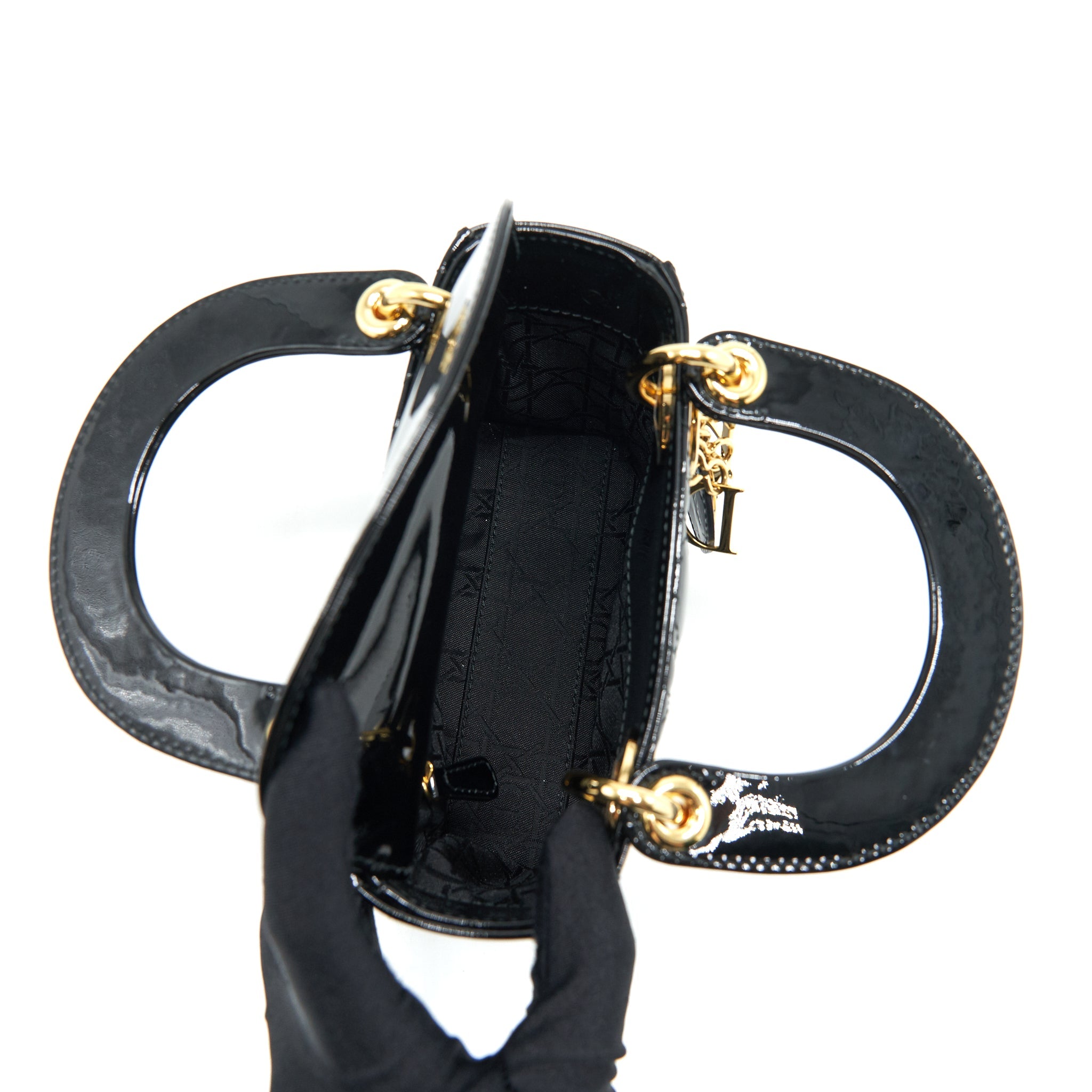 DIOR MINI LADY DIOR PATENT LEATHER BLACK GHW