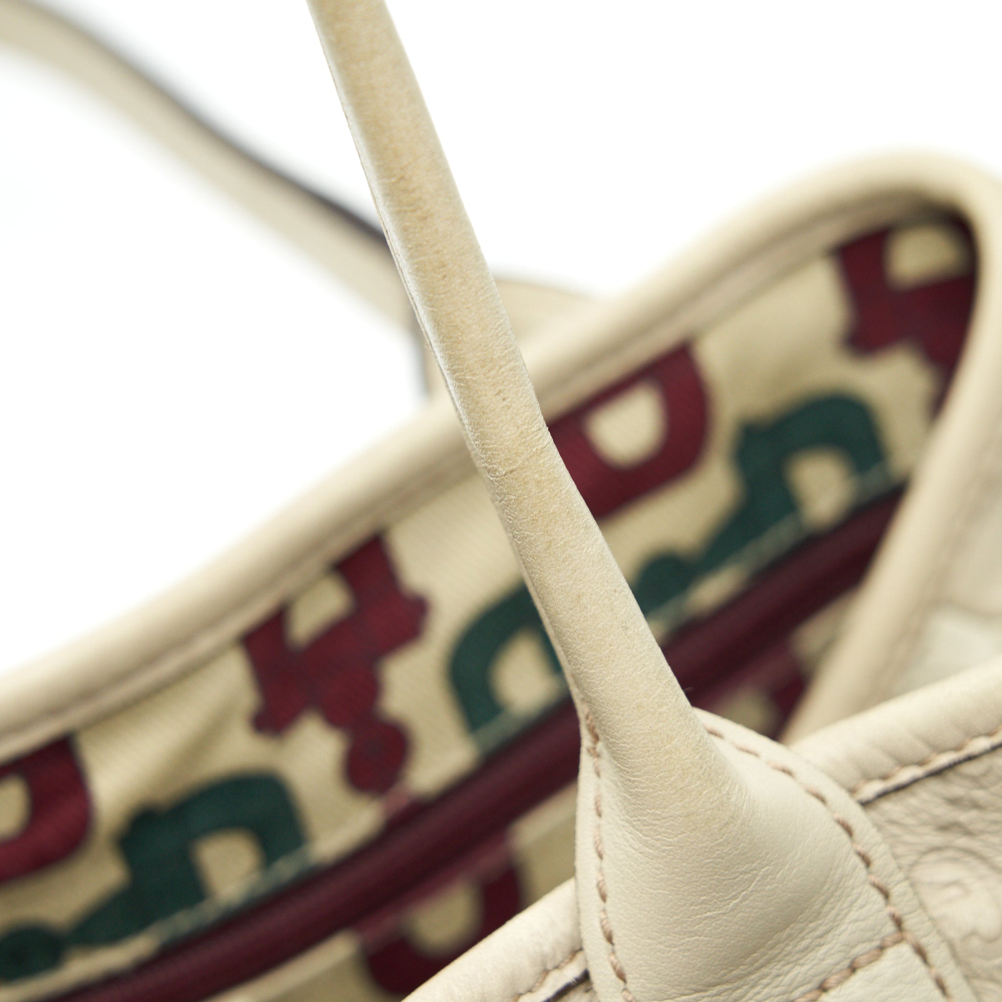 GUCCI MONOGRAM LEATHER SHOPPING TOTE BAG CREAMY BEIGE GHW