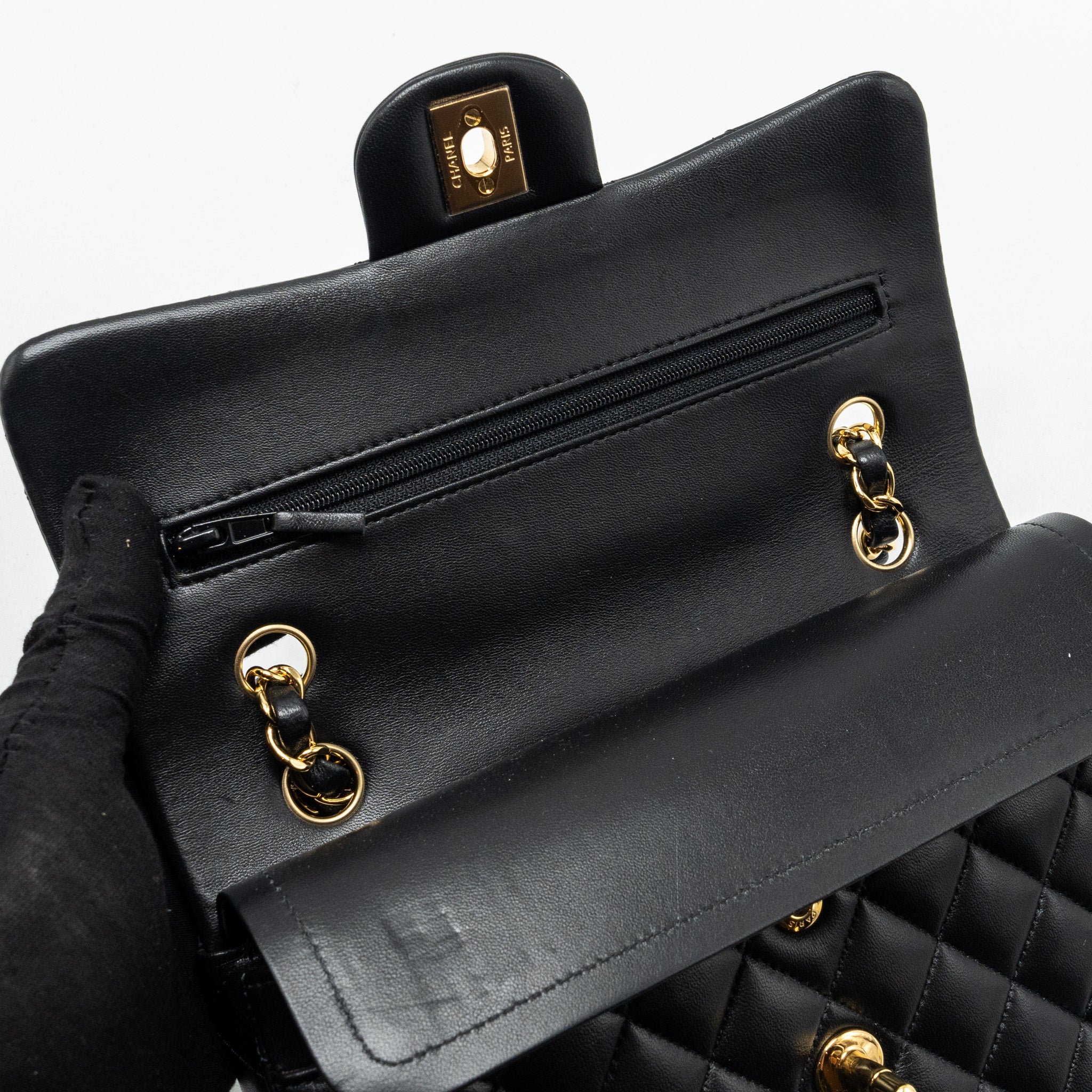 CHANEL SMALL CLASSIC DOUBLE FLAP BAG LAMBSKIN BLACK GHW