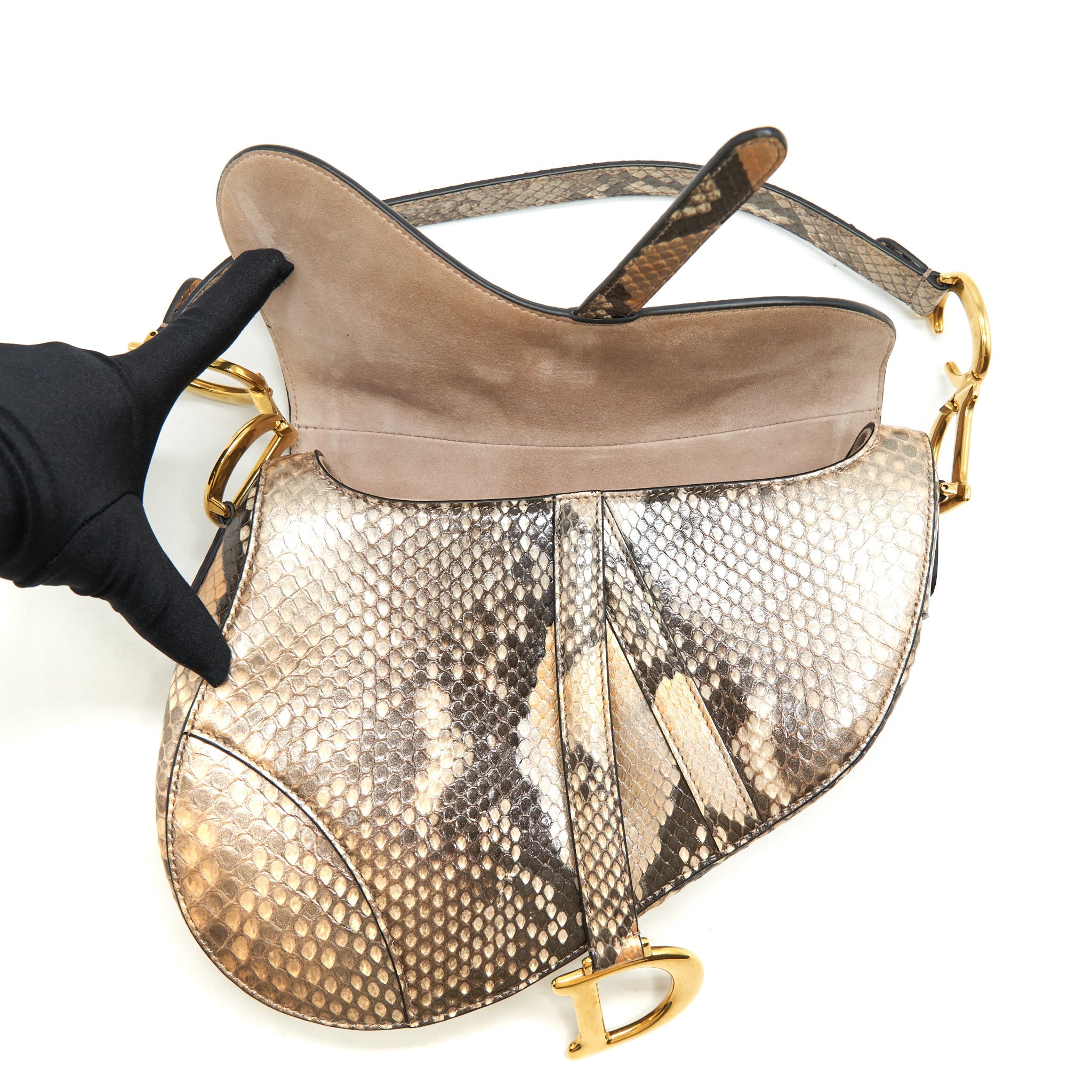DIOR PYTHON MEDIUM SADDLE BAG GHW