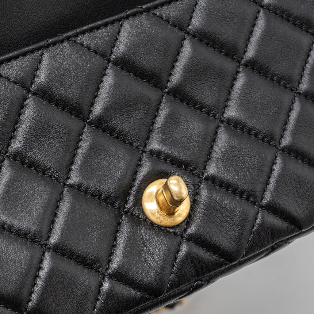 CHANEL PEARL CRUSH MINI RECTANGULAR FLAP BAG LAMBSKIN BLACK GHW