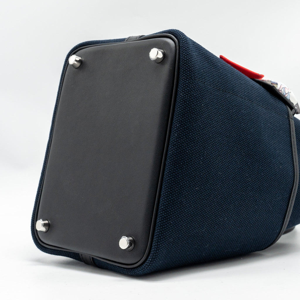 HERMES CARGO PICOTIN 18 LOCK BAG CANVAS/SWIFT BLEU MARINE/BLACK SHW