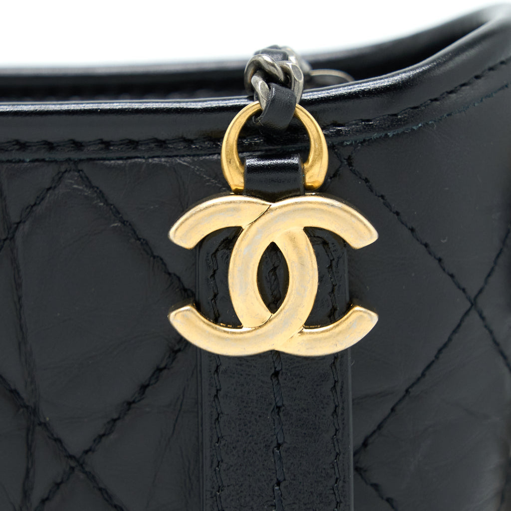 CHANEL SMALL GABRIELLE HOBO BAG AGED CALFSKIN BLACK MULTICOLOUR HARDWARE (MICROCHIP)