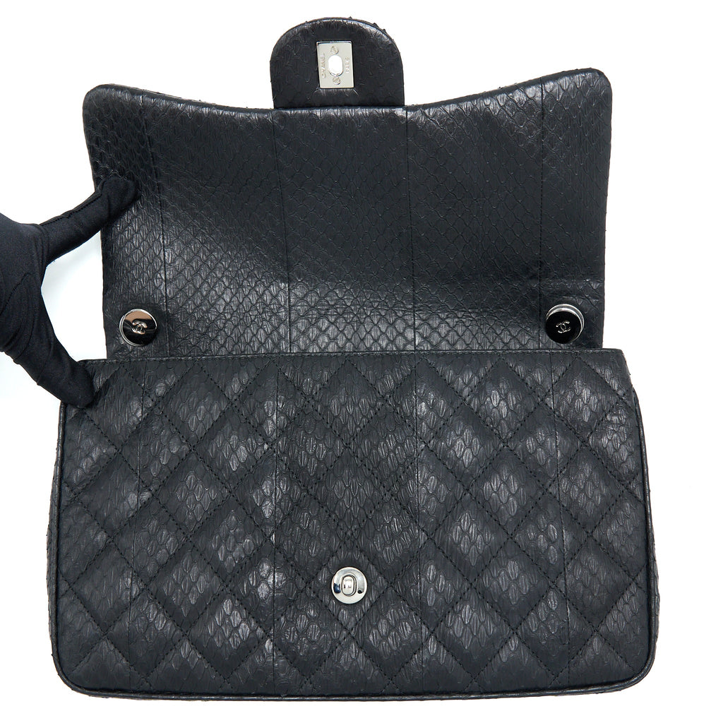 CHANEL TOP HANDLE FLAP BAG PYTHON BLACK SHW