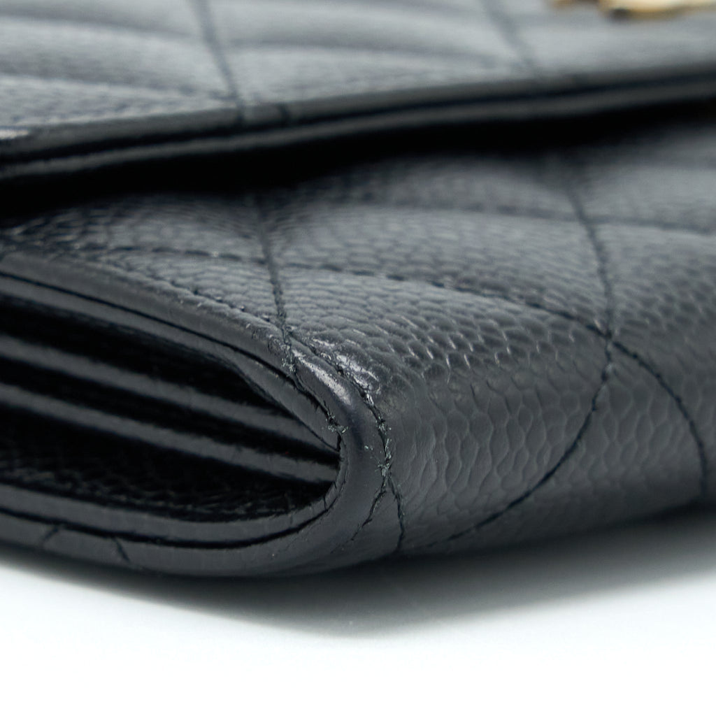 CHANEL CLASSIC LONG WALLET CAVIAR BLACK LGHW
