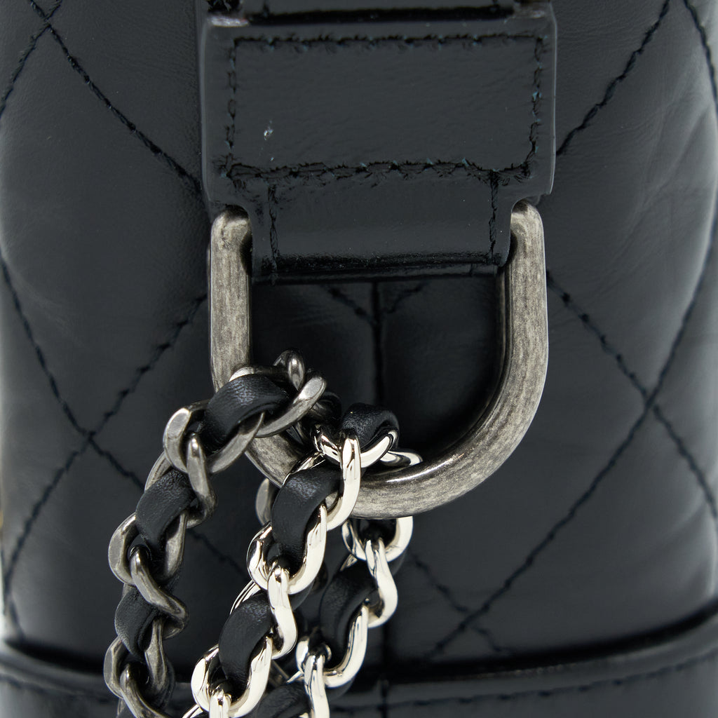 CHANEL SMALL GABRIELLE HOBO BAG AGED CALFSKIN BLACK MULTICOLOUR HARDWARE (MICROCHIP)