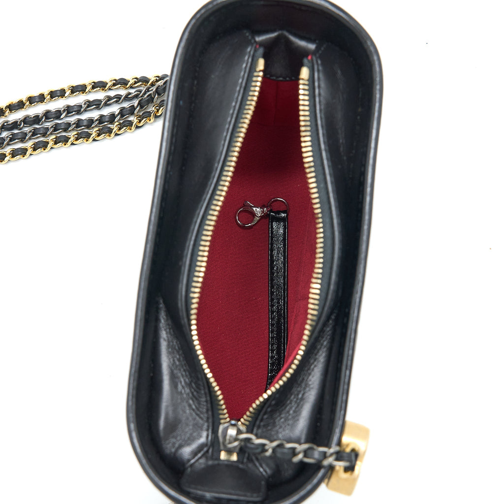 CHANEL SMALL GABRIELLE HOBO BAG AGED CALFSKIN BLACK MULTICOLOUR HARDWARE (MICROCHIP)