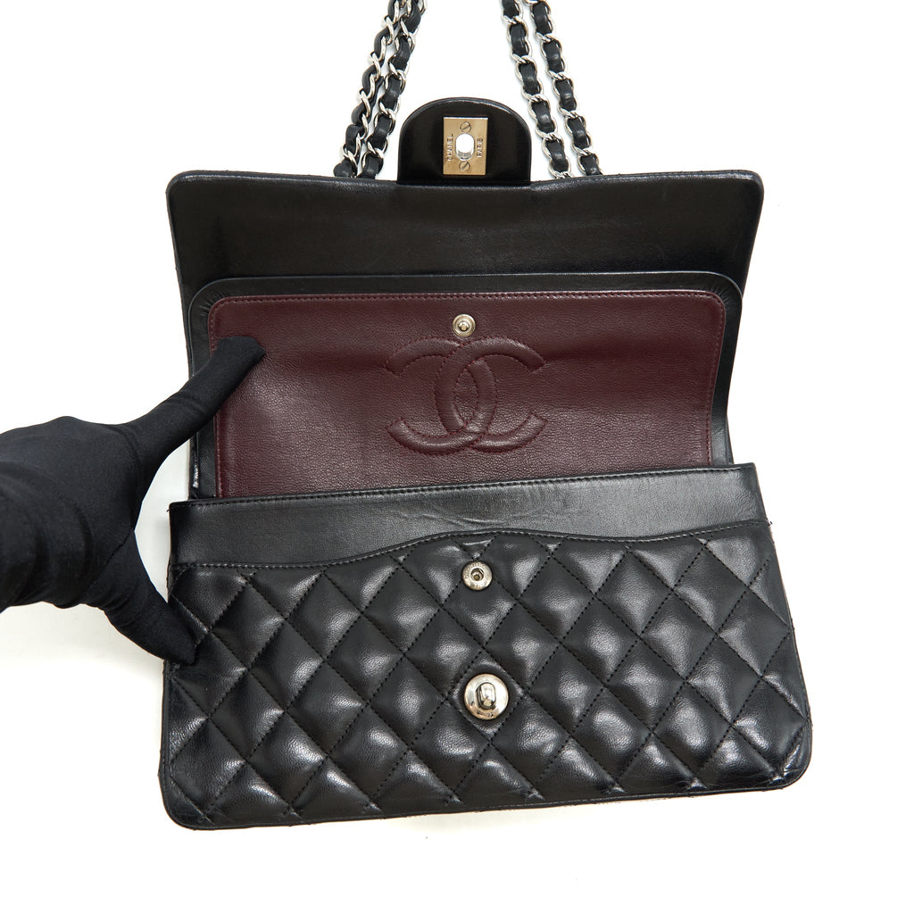 CHANEL MEDIUM CLASSIC FLAP BAG LAMBSKIN BLACK SHW