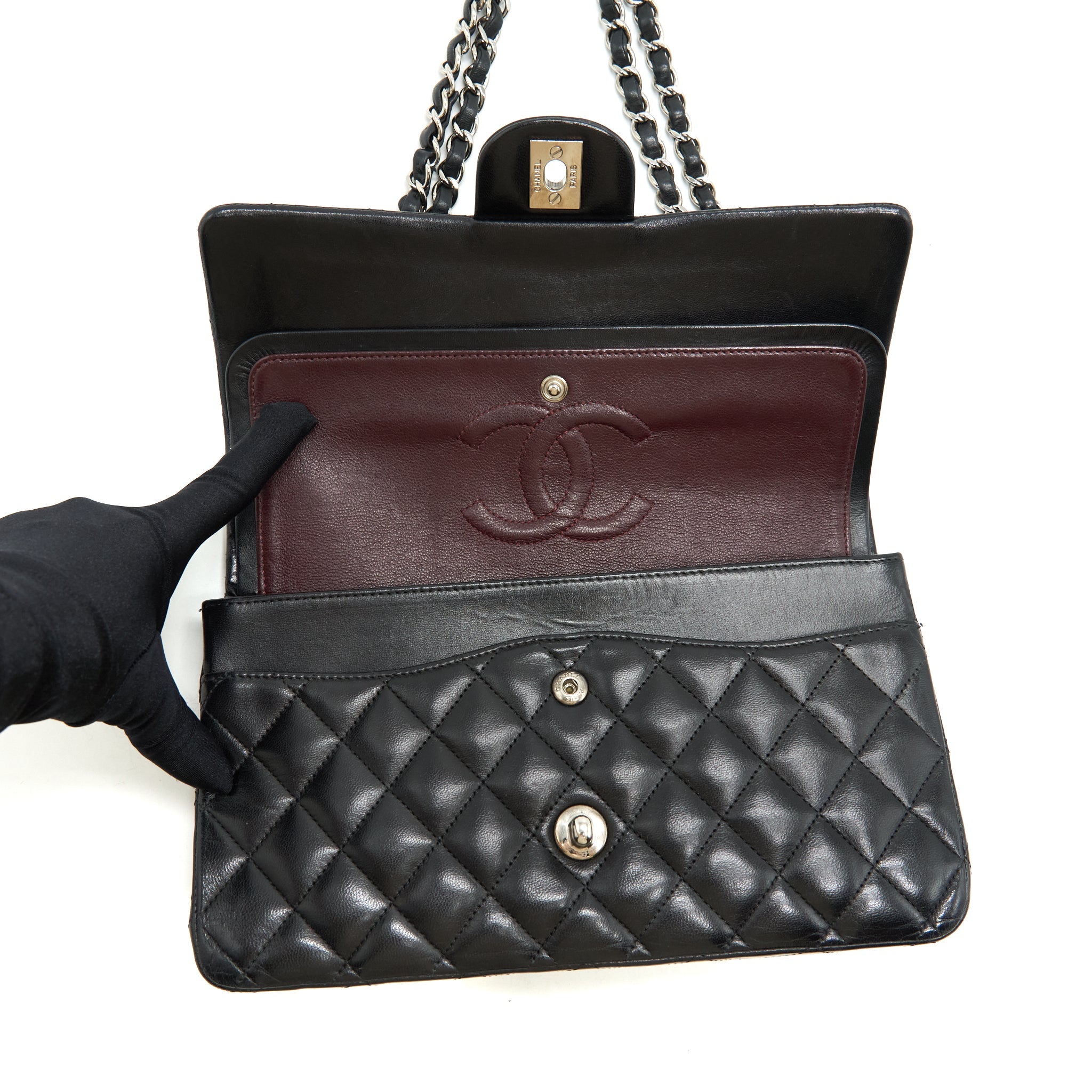 CHANEL MEDIUM CLASSIC FLAP BAG LAMBSKIN BLACK SHW
