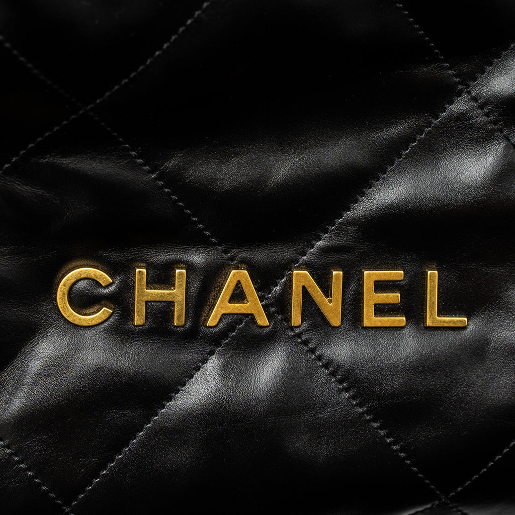 CHANEL SMALL 22 BAG SHINY CALFSKIN BLACK GHW (MICROCHIP)