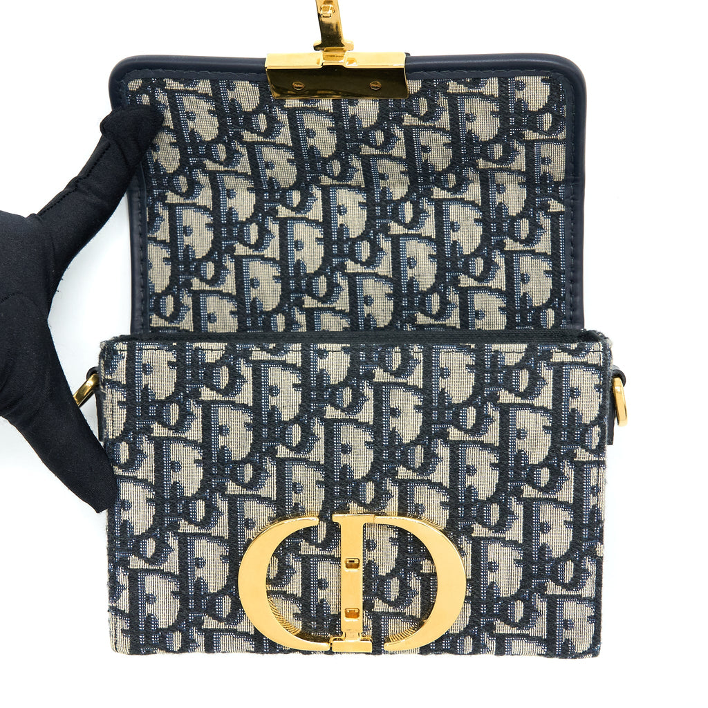 DIOR 30 MONTAIGNE MINI BOX BAG BLUE OBLIQUE GHW